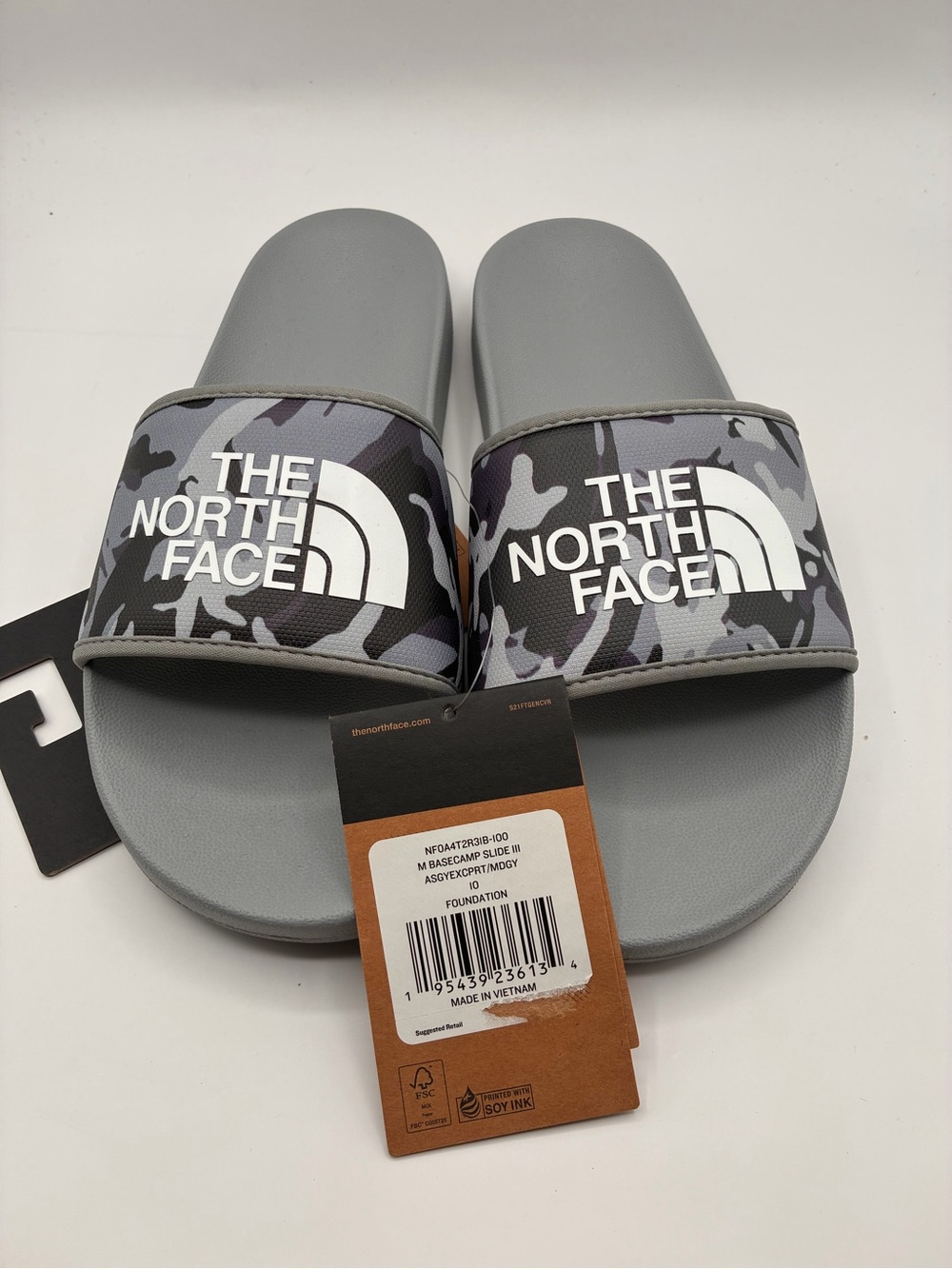 The North Face Base Camp Slide III Men Asphalt Grey Camo Print/Meld Grey 10 New